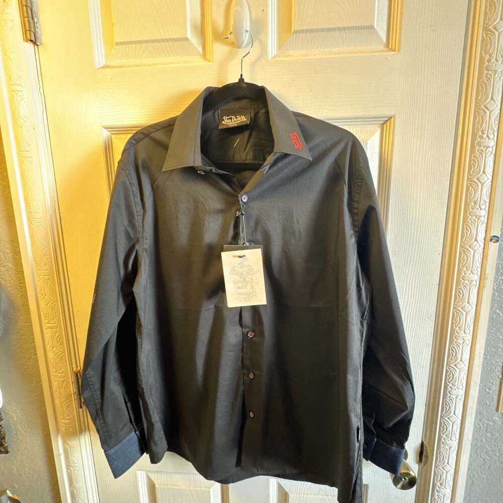 Von Dutch Black Tiger Graphic Long Sleeve Button Down Shirt